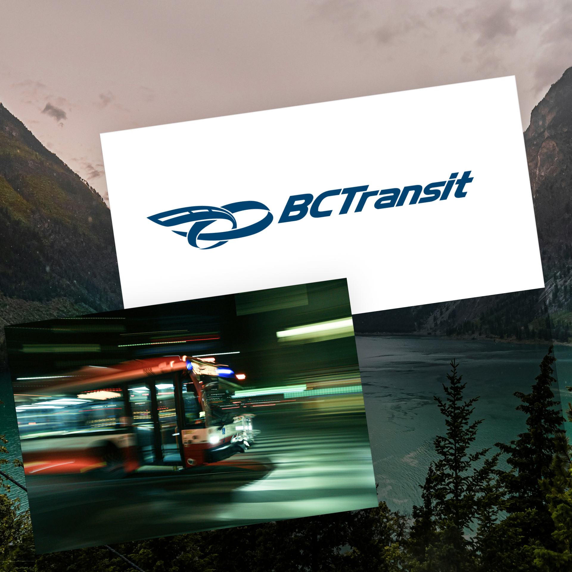 BC Transit website pages showing the curve motif applied across the site