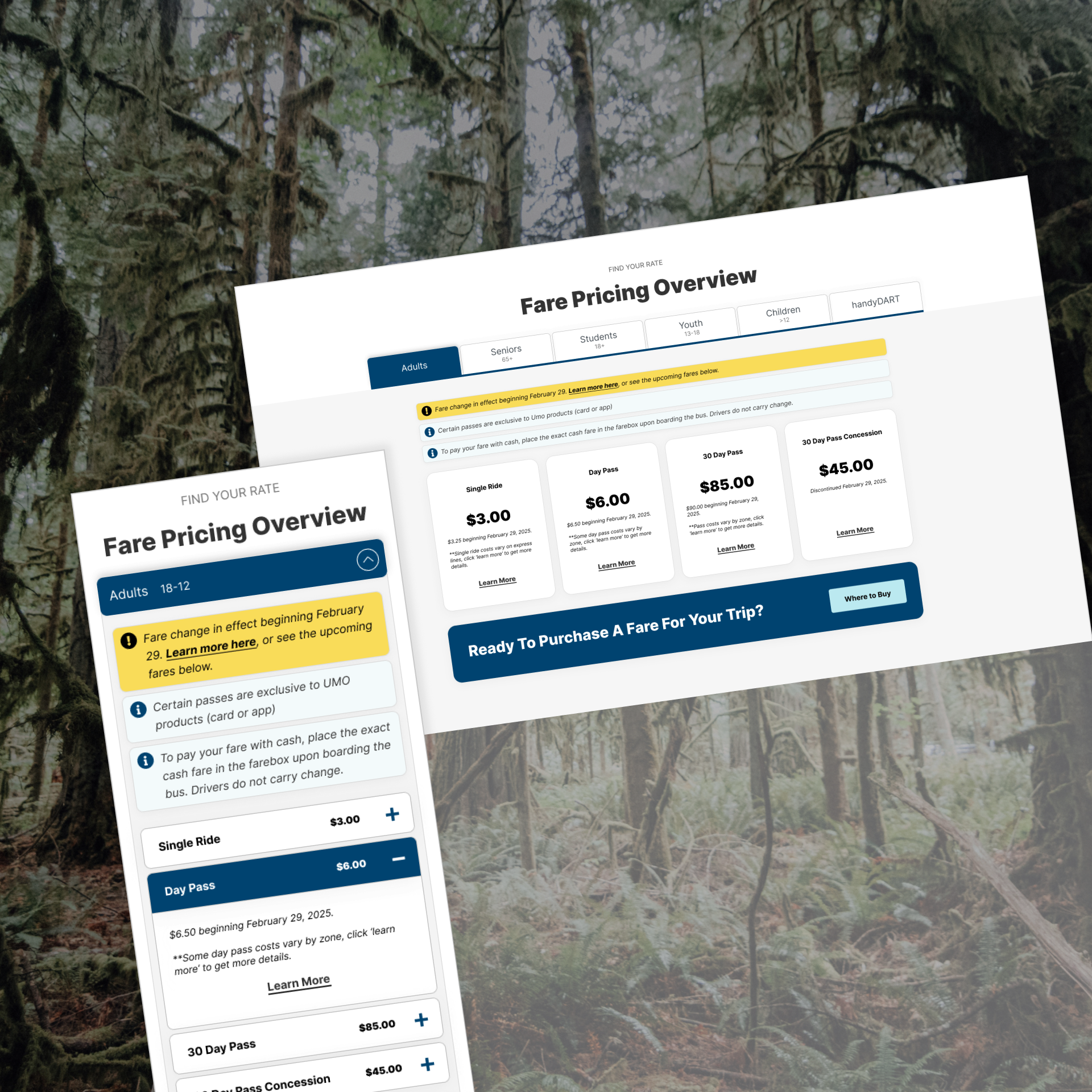BC Transit new fares table shown at an angle