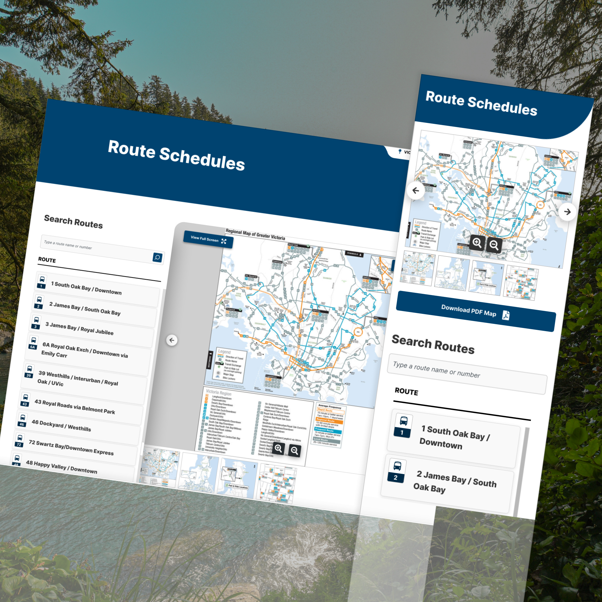 BC Transit filterable route list shown at an angle