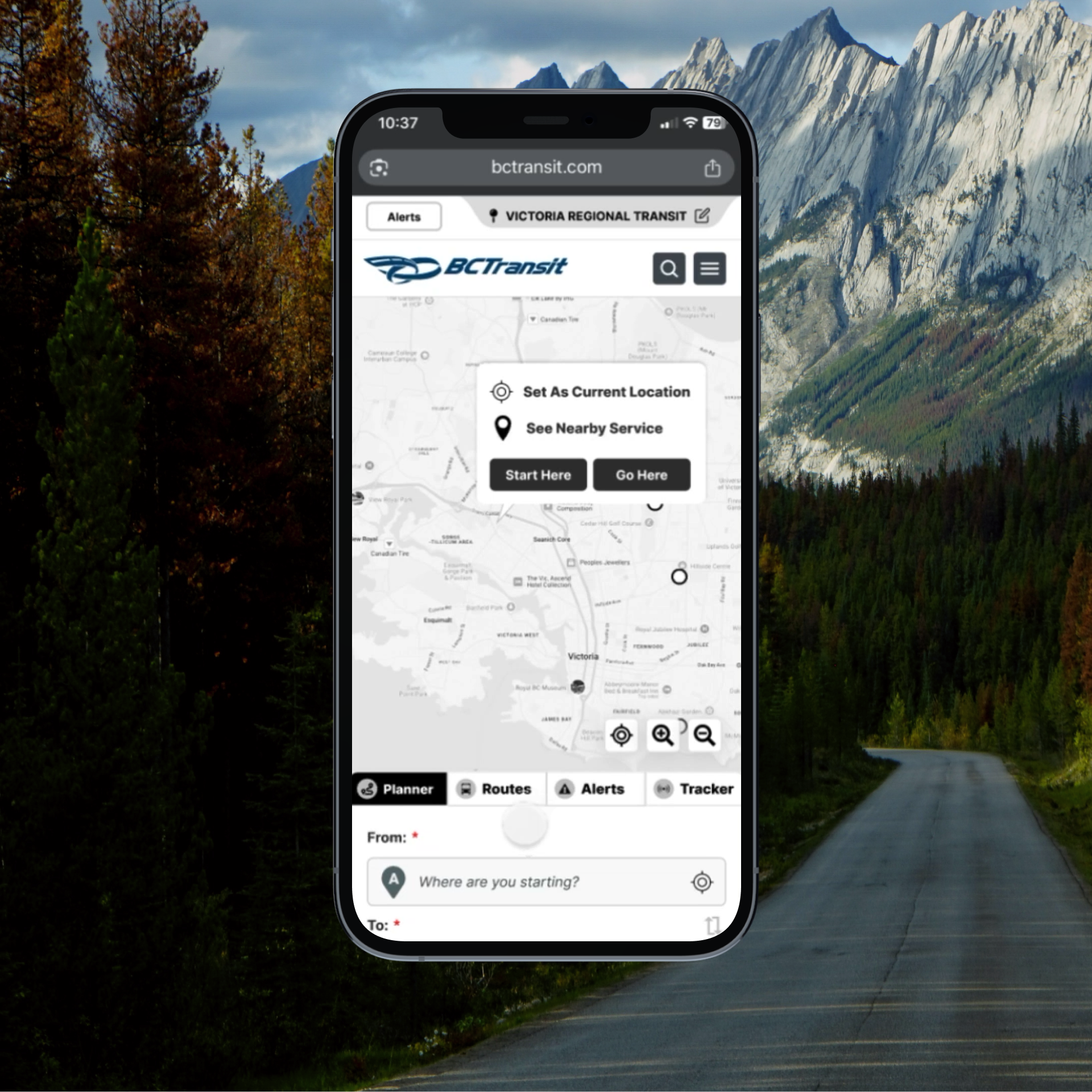 BC Transit trip planner prototype shown in a phone mockup