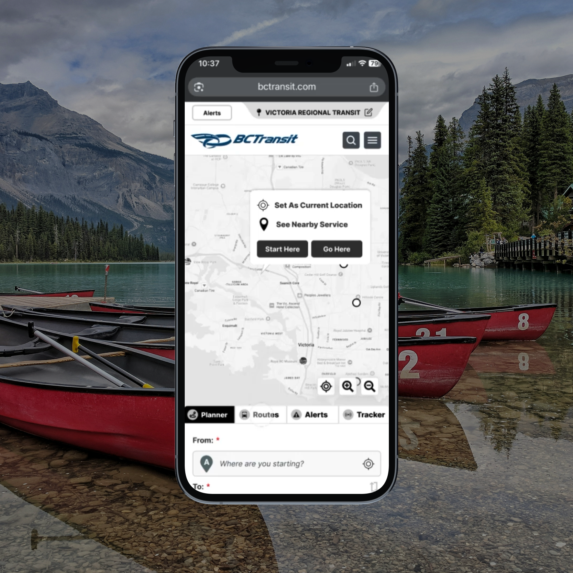 BC Transit trip planner prototype shown in a phone mockup