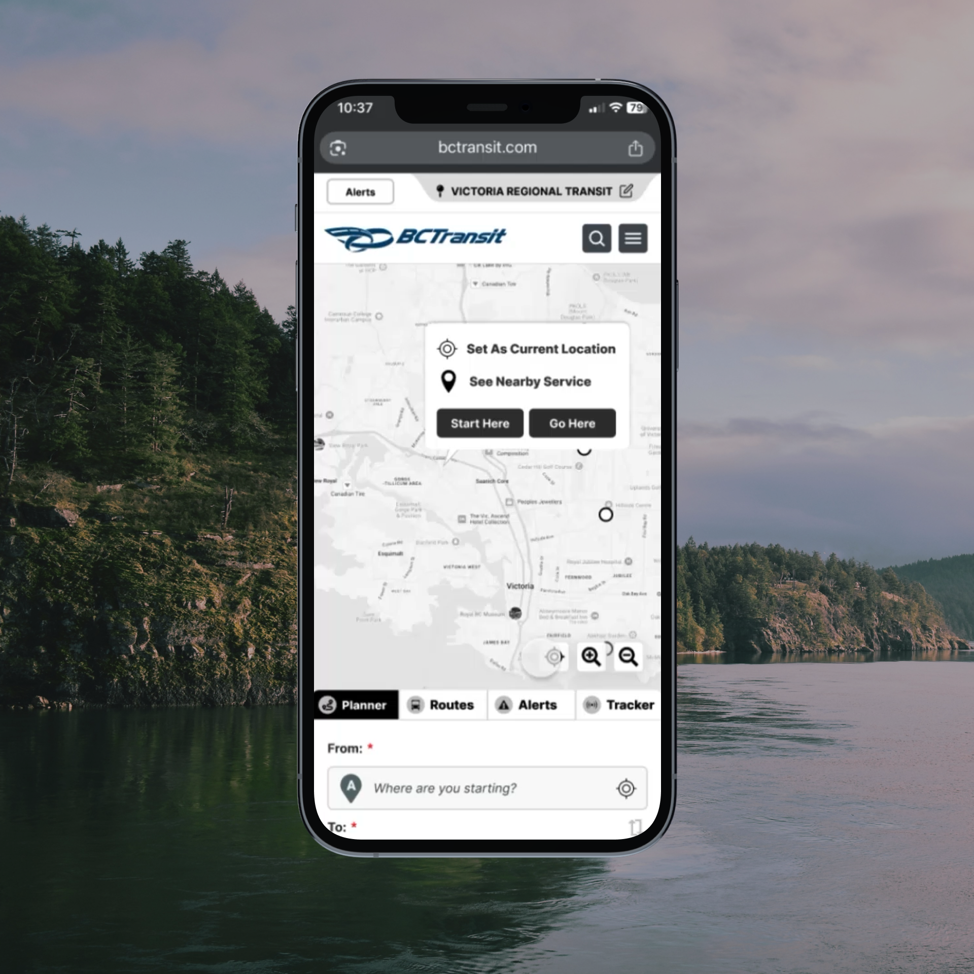 BC Transit trip planner prototype shown in a phone mockup