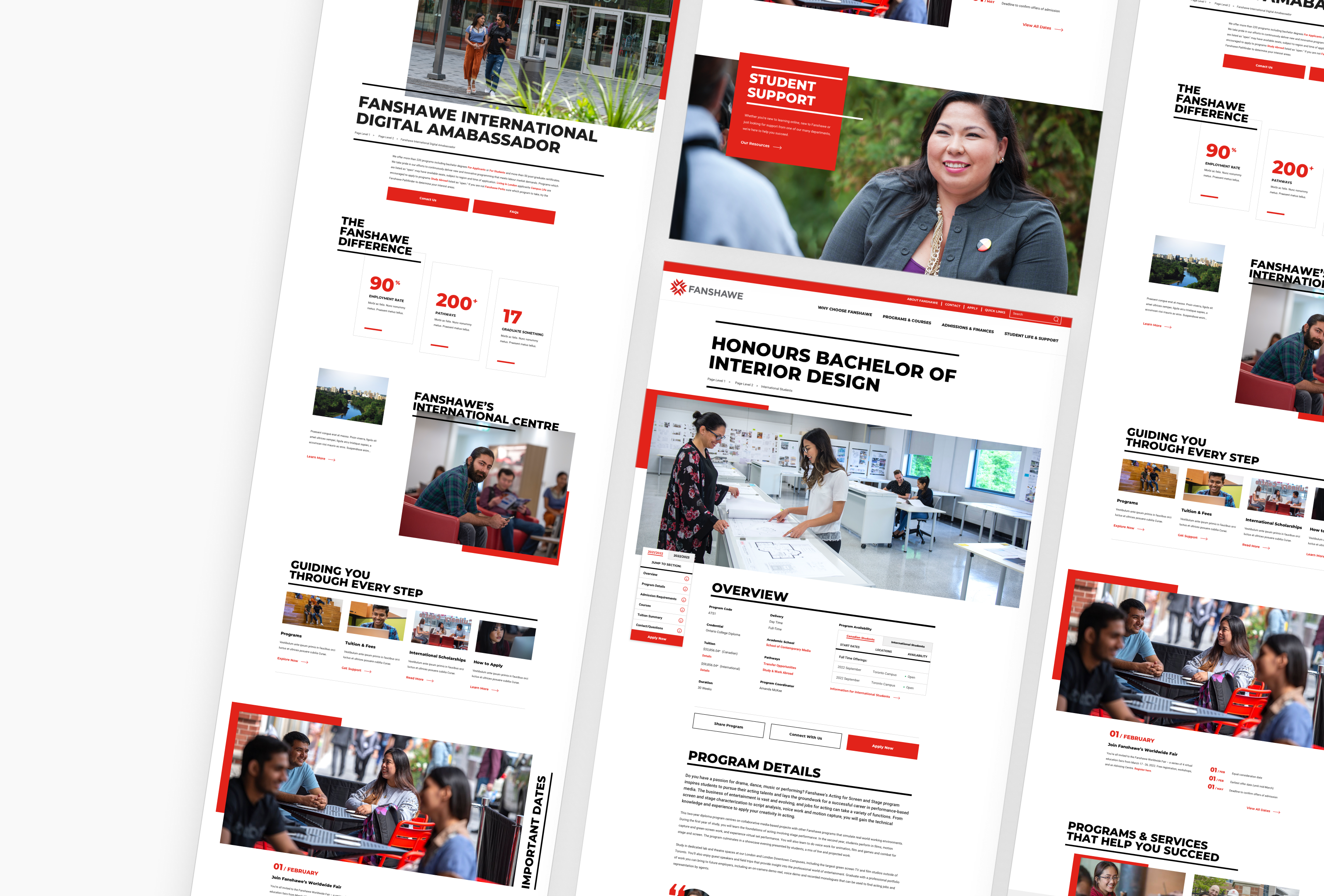 Fanshawe College website screenshots
