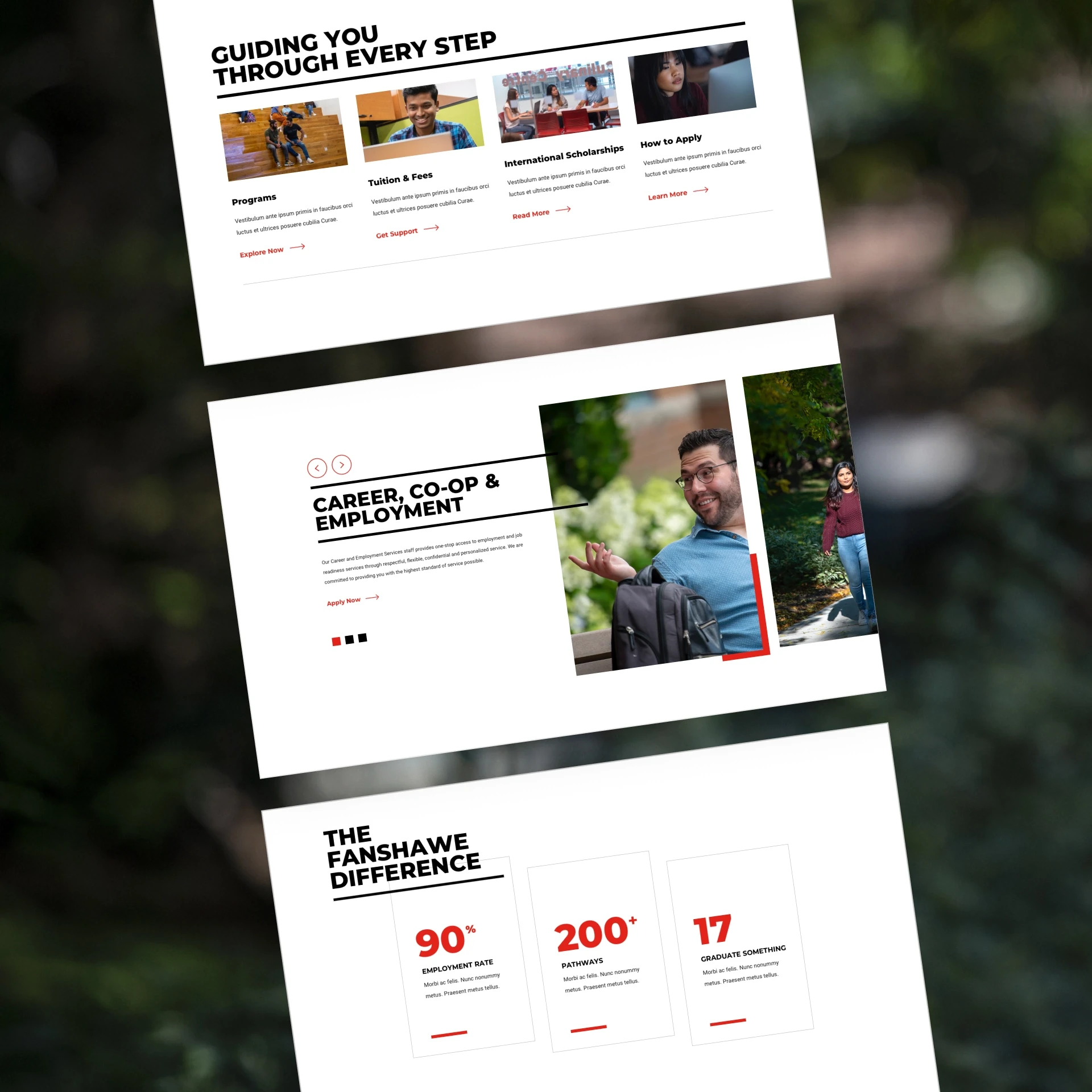 Fanshawe College website pages shown at an angle
