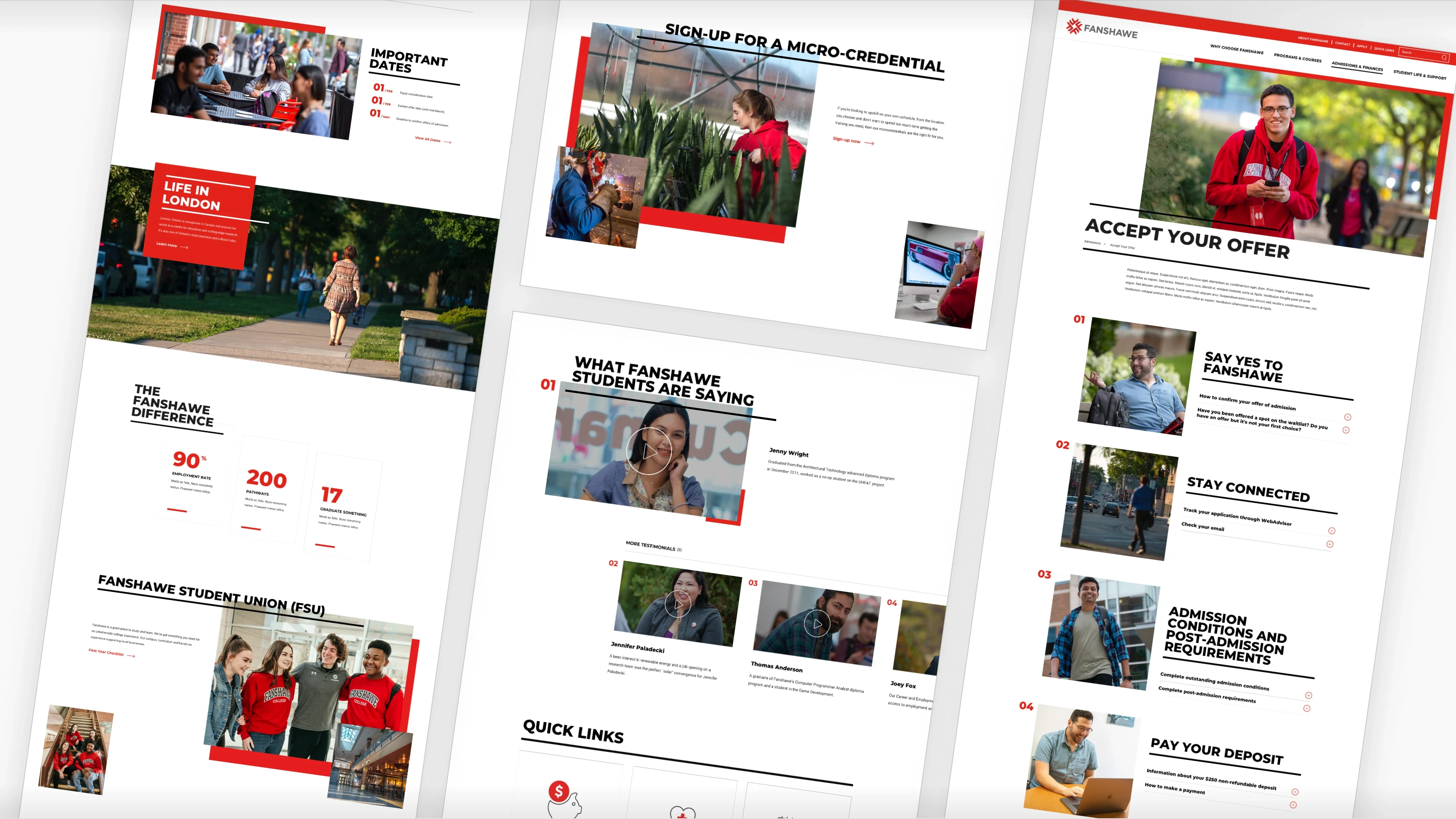 Fanshawe College website pages shown at an angle