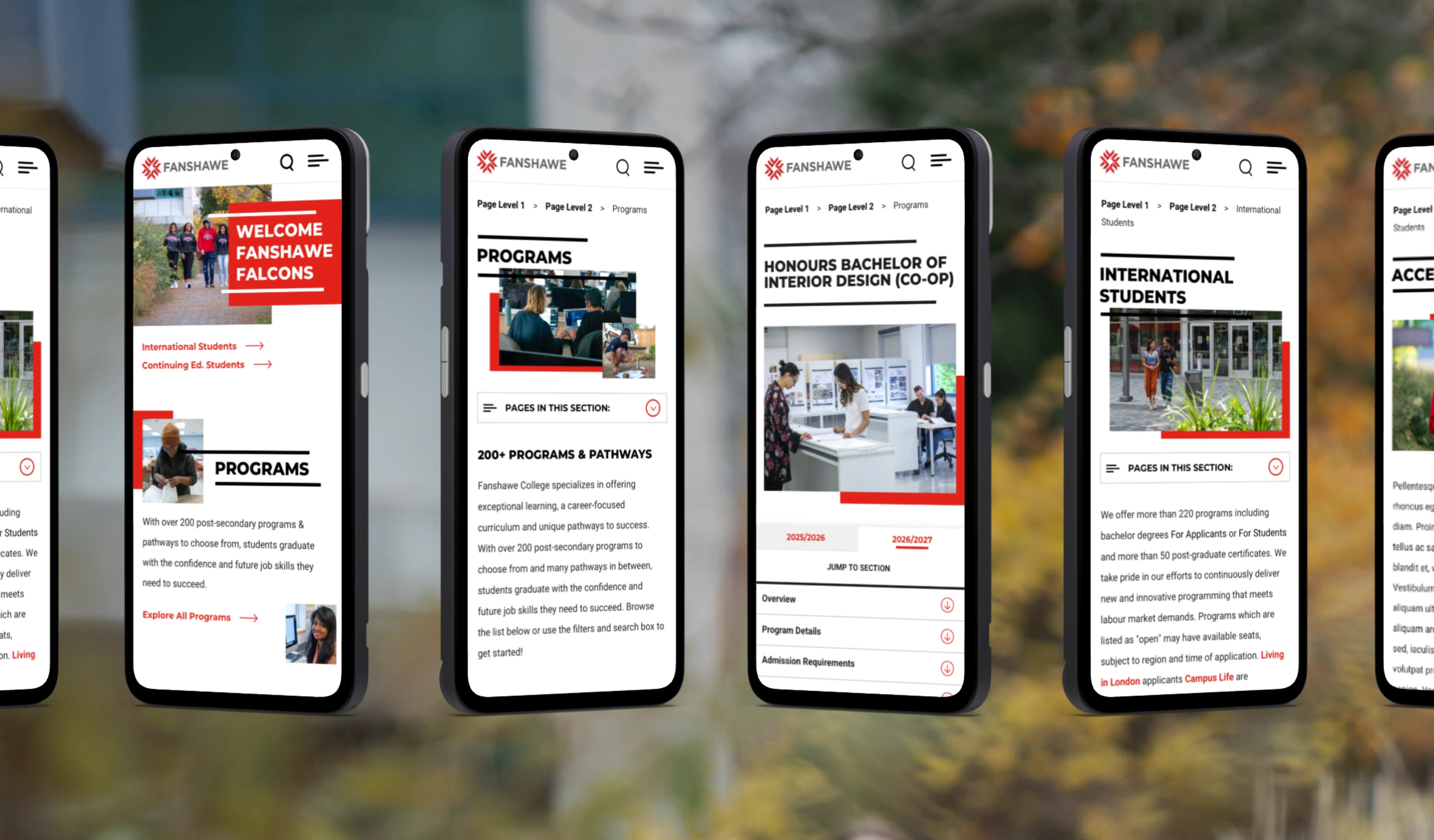 Fanshawe College website shown on angled iPhones