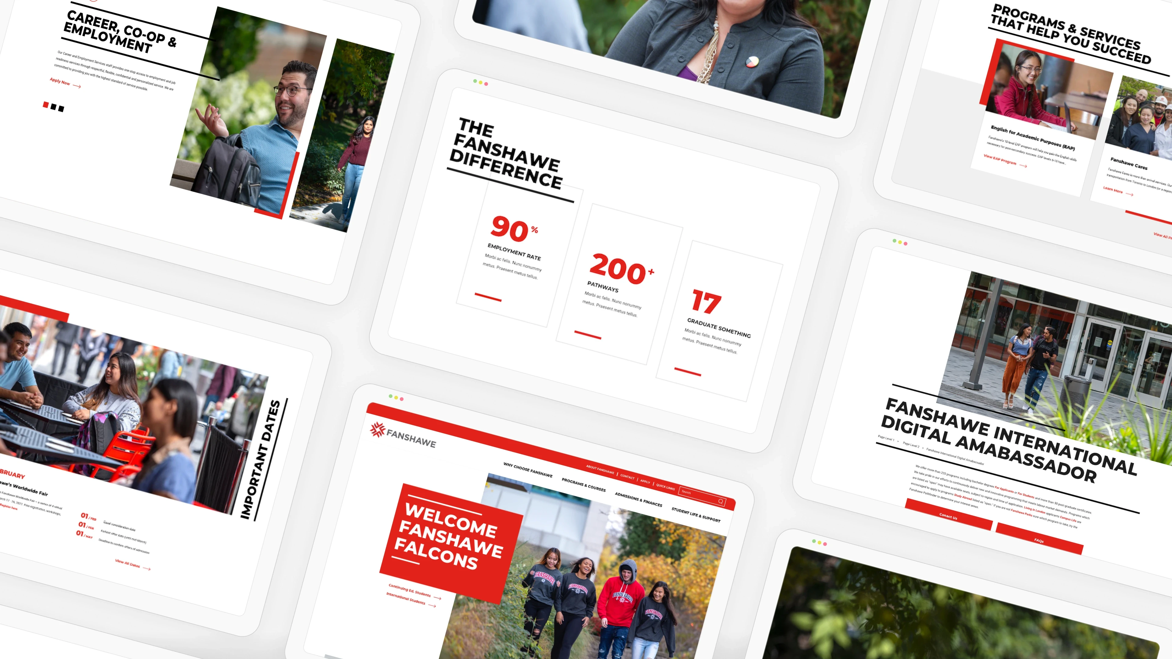 Fanshawe College website shown on several angled iPads