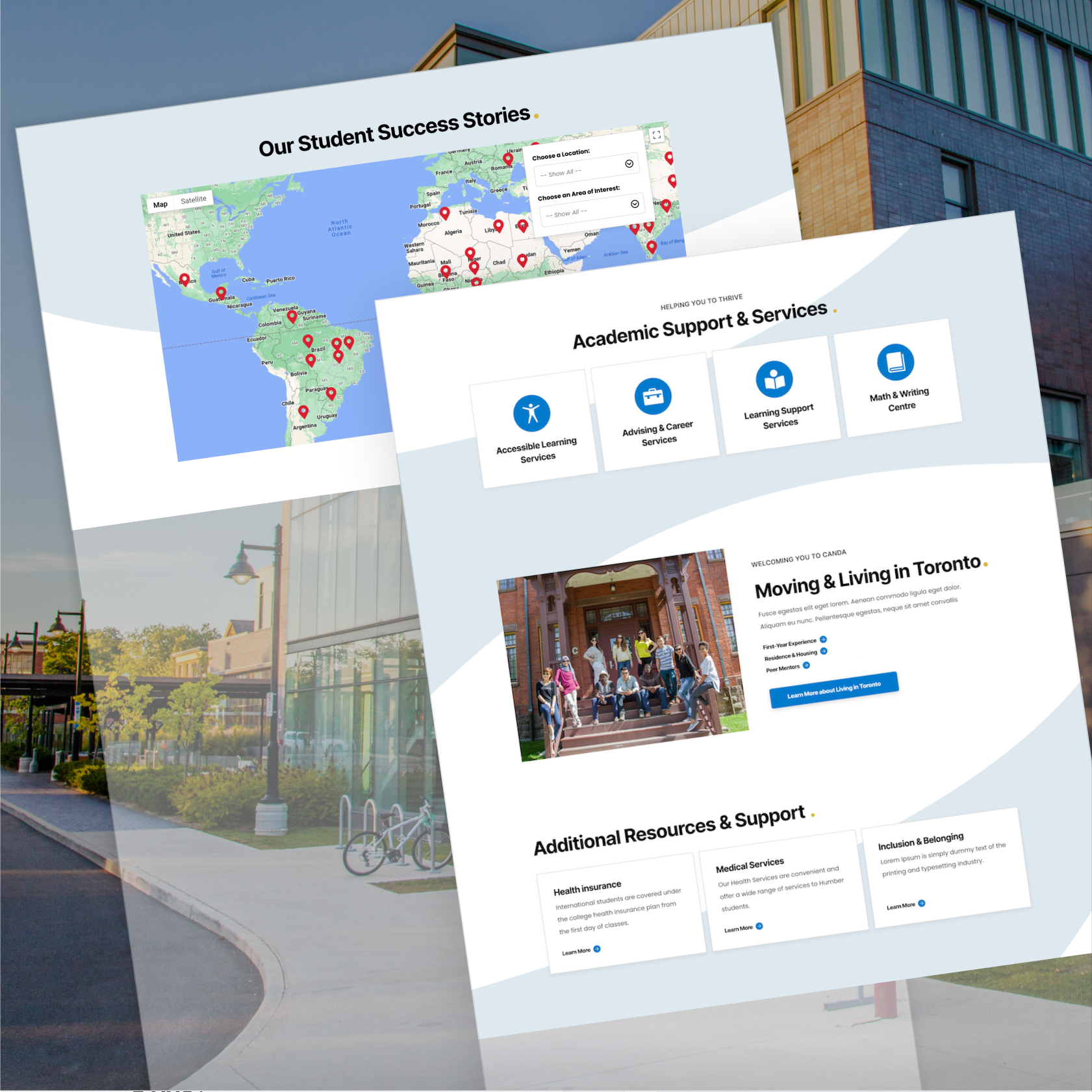 Humber College international student pages shown at an angle