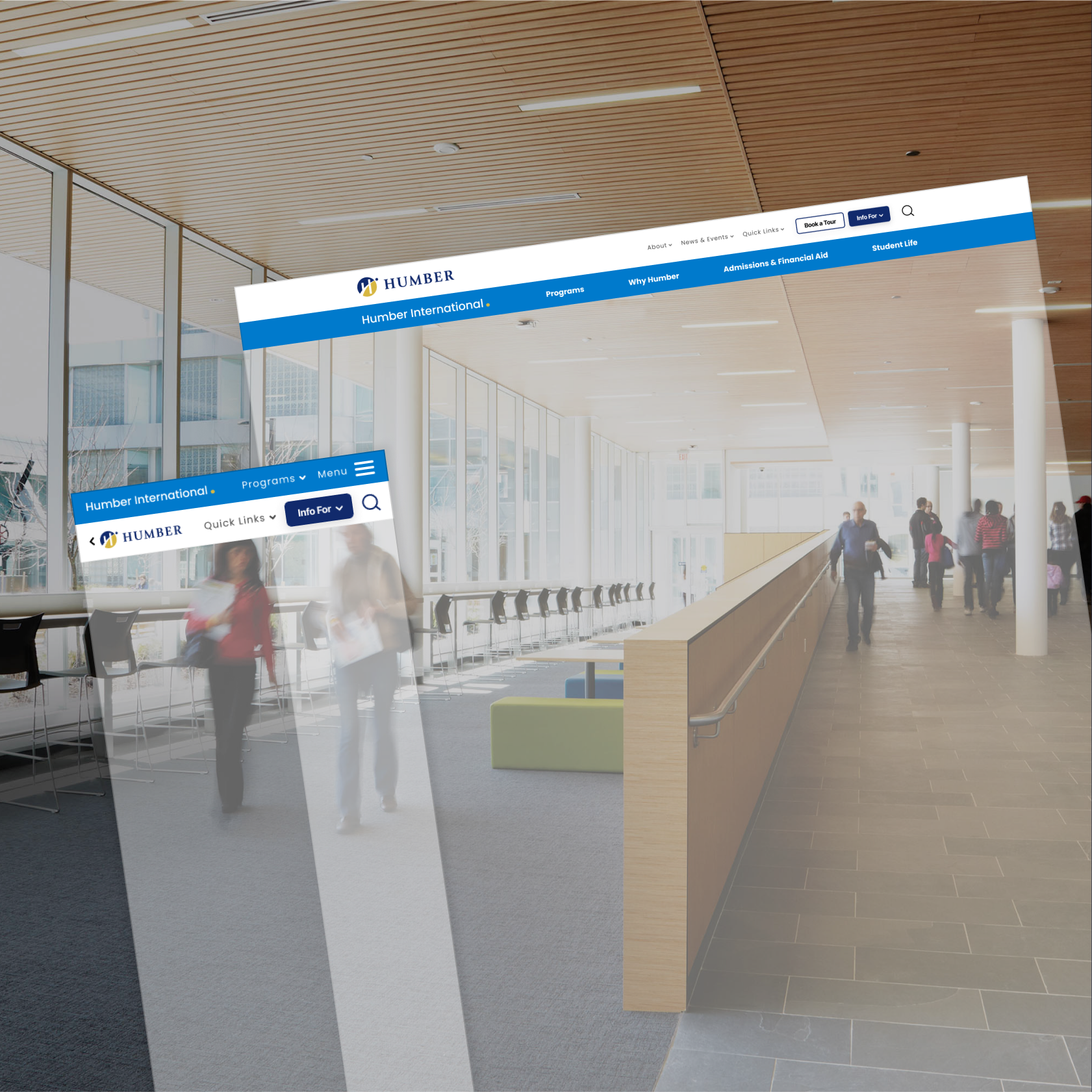 Humber College website navigation shown at an angle