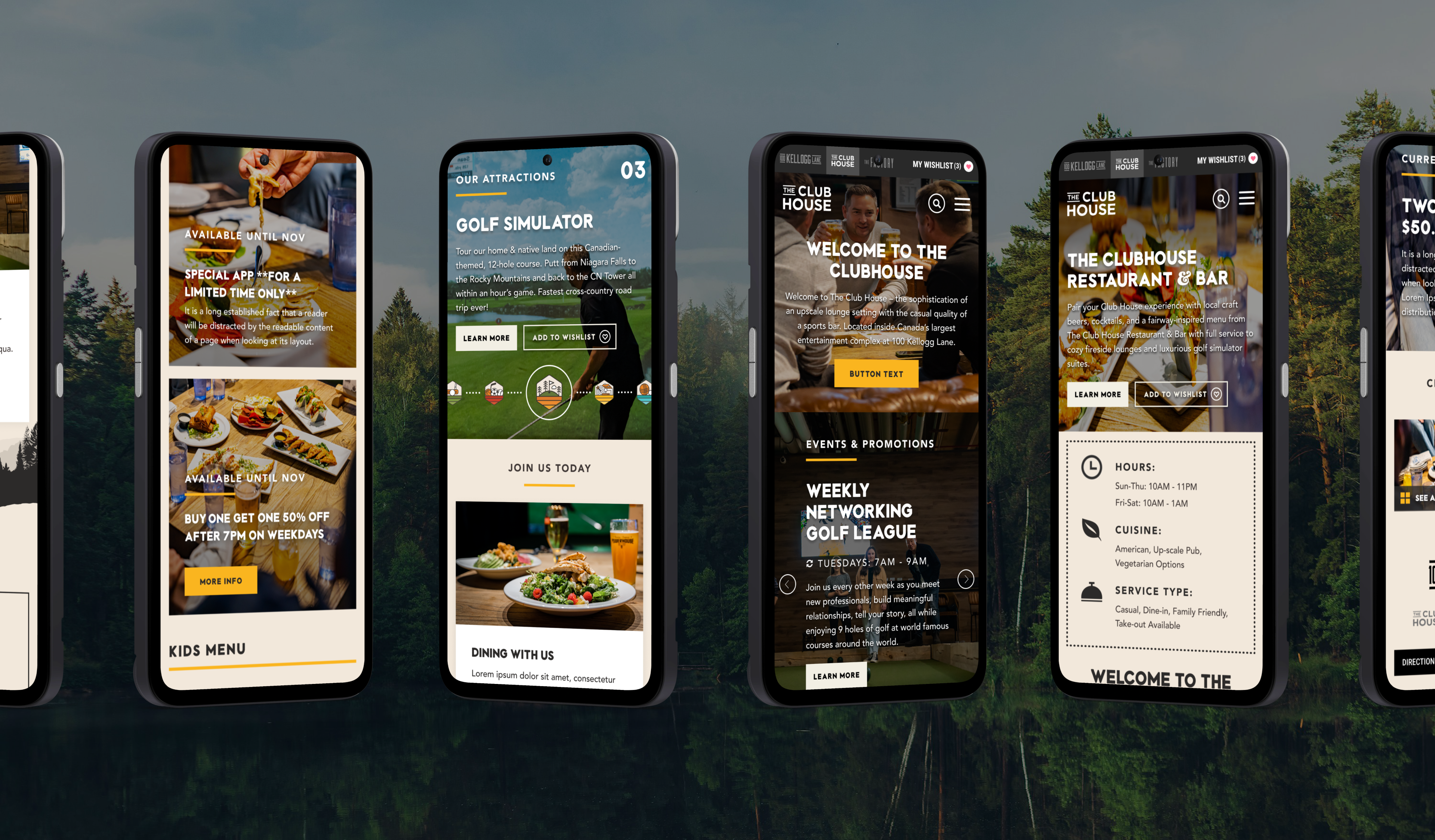 The Clubhouse website shown on angled iPhones