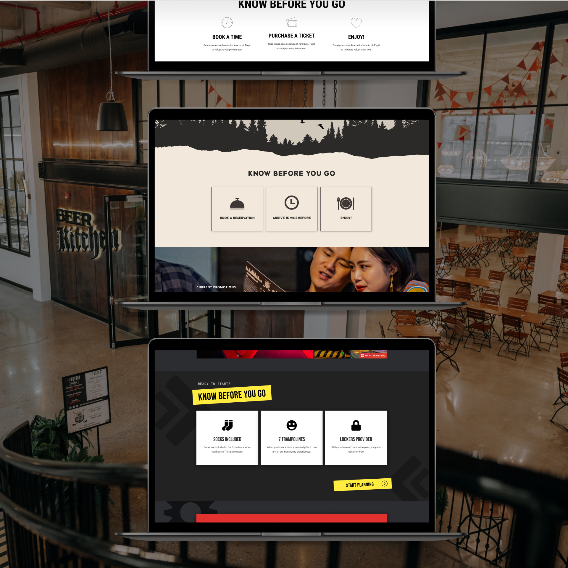 100 Kellogg Lane website shown on three vertical laptops