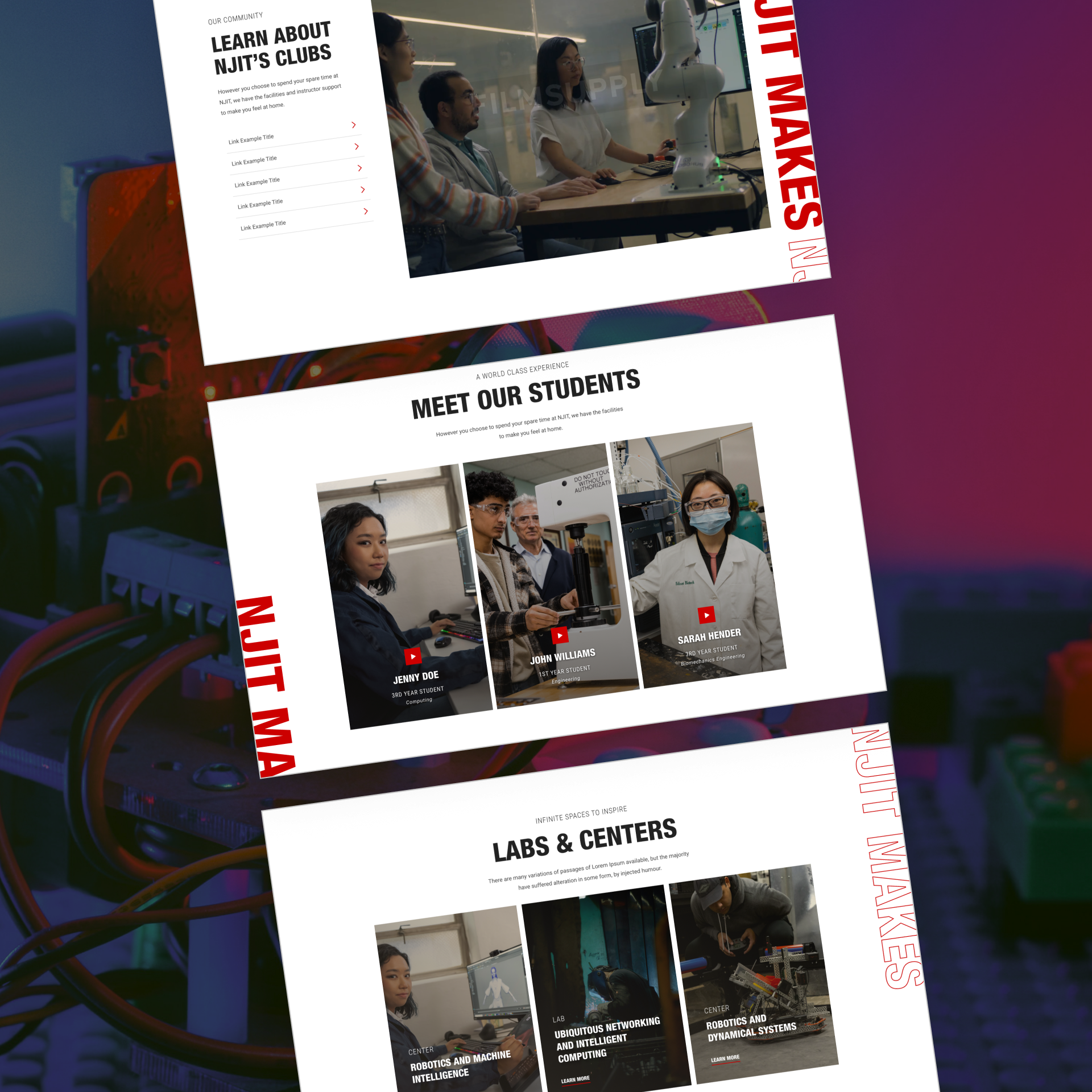 NJIT website pages shown at an angle